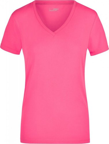 Dámské elastické tričko s výstřihem do V - Velikost: L, Barva: pink