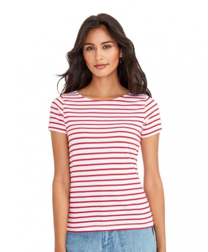 Dámské pruhované tričko - Velikost: L, Barva: white/red
